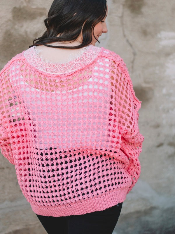 Barb Pink Crochet Sweater