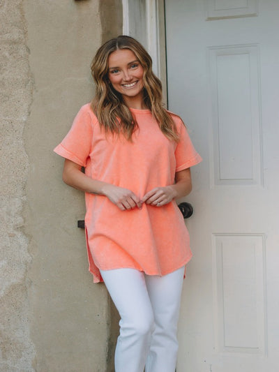 Angie Coral Short Sleeve Top