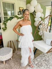 Off White Tulle Ruffle High Low Dress