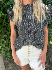 Monica Black Dot Ruffle Sleeve Top