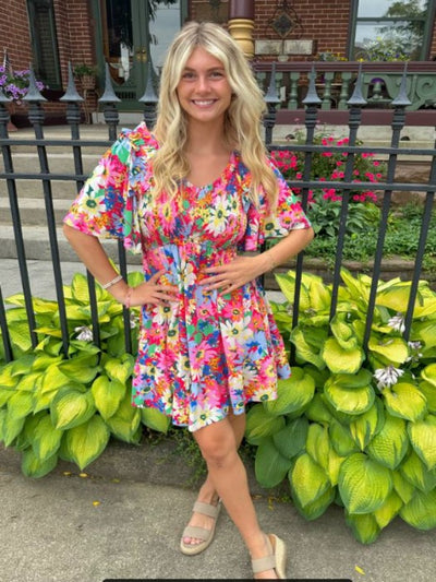 Maryann Hot Pink Floral Print Dress
