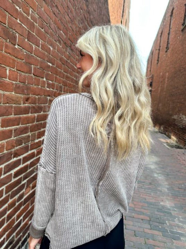 Nikki Mocha Waffle Knit Top