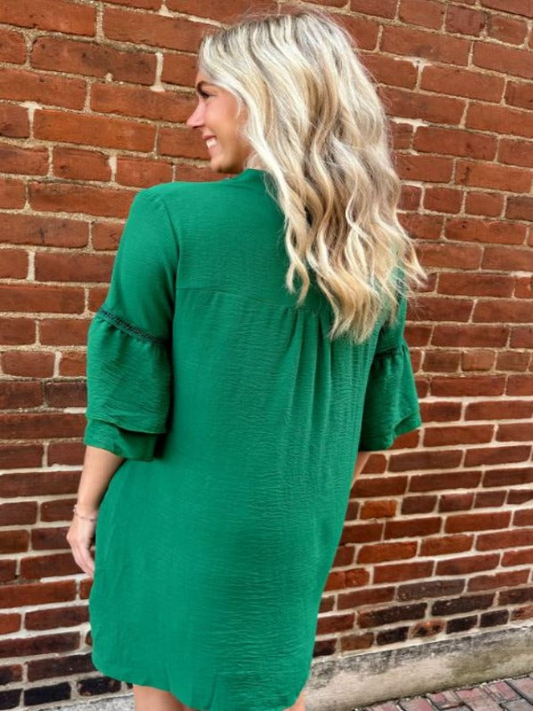 April Green Ruffle Midi Dress