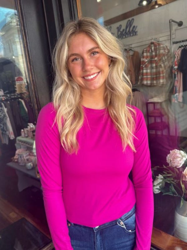 Joan Magenta Long Sleeve Basic Tee