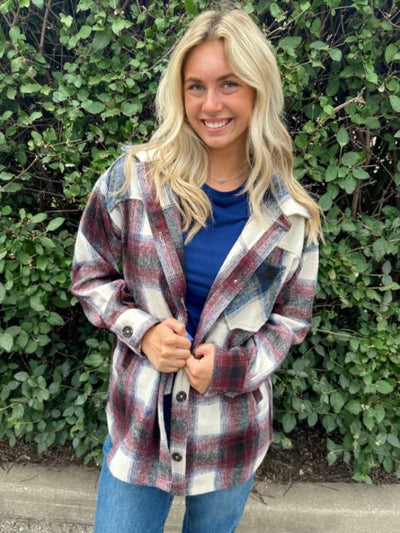 Nina Burgundy/Navy Plaid Oversize Shacket