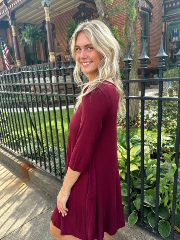 Gina Burgundy Long Sleeve Dress