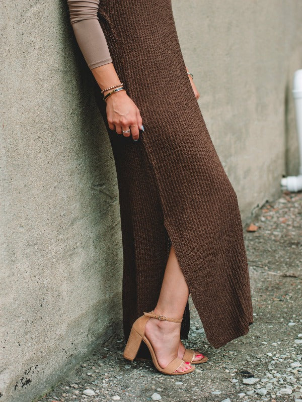 Brown Knit Midi Dress