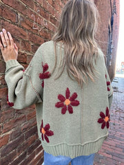 POL Olive Floral Print Chenille Sweater