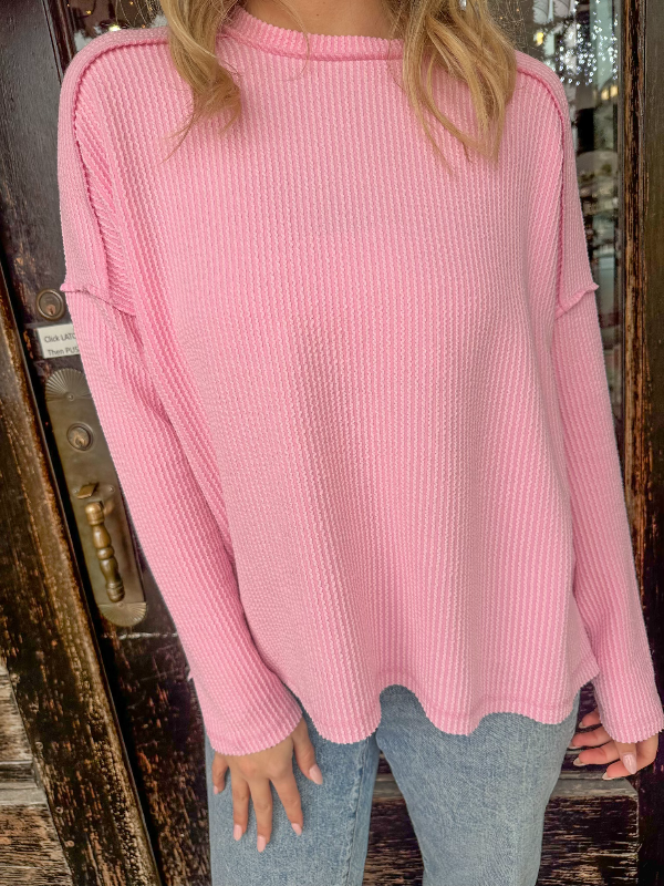 Anna Pink Textured Long Sleeve Top