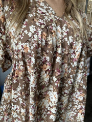 Beverly Taupe Floral Print Short Sleeve Top
