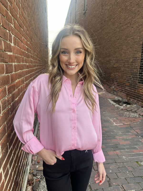Pink satin button hot sale down