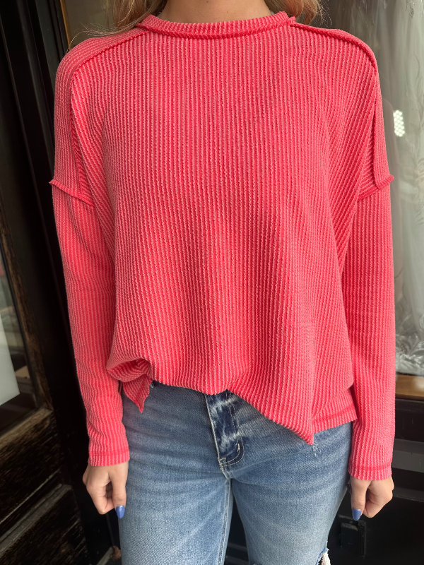Anna Coral Textured Long Sleeve Top