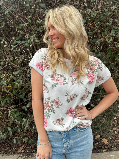 Shelly Ivory Floral Short Sleeve Top