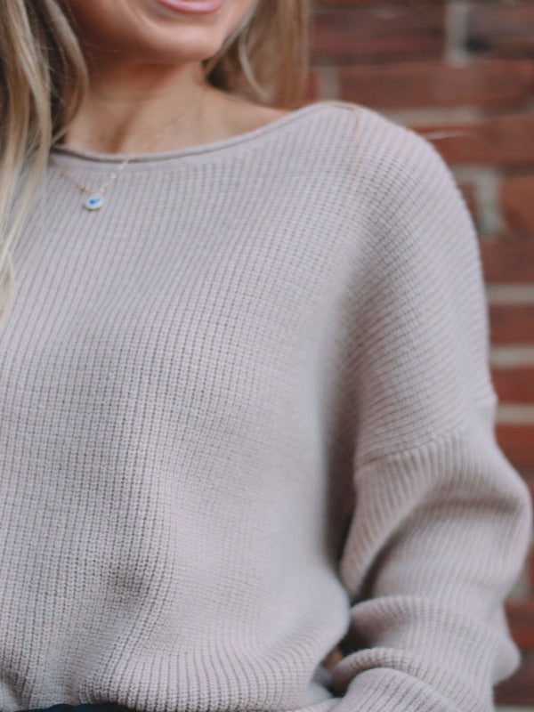 Stone Relaxed Cropped Sweater