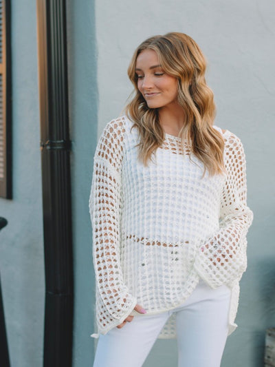 Allie White Crochet Sweater