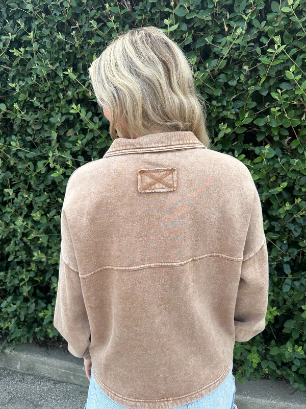 Zoe Camel Fleeced Crop Shacket