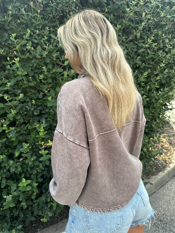 Zoe Mocha Fleeced Crop Shacket