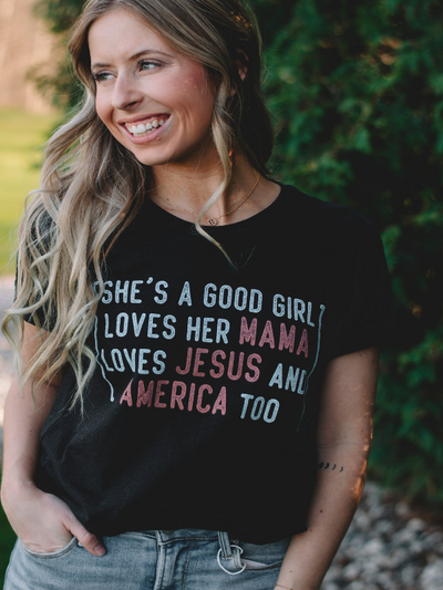 Heather Black She's a Good Girl Graphic Tee