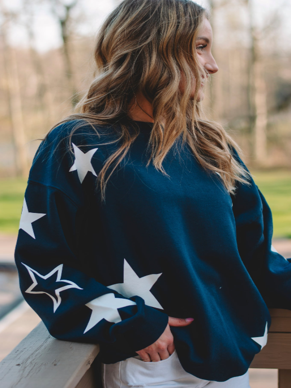 Blue sweatshirt with white stars shop