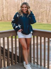 Stacy Navy Star Crew Neck Sweatshirt