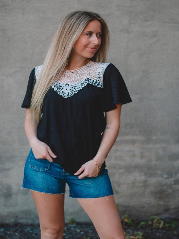 Susie Black Short Sleeve Top FINAL SALE