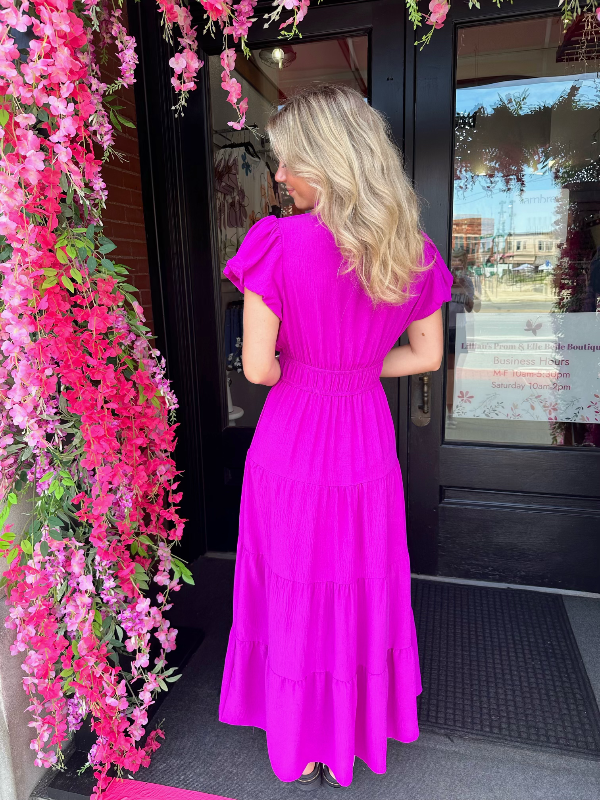 Monica Magenta Bubble Sleeve Maxi Dress  FINAL SALE