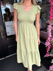 Katie Kiwi Short Flutter Sleeve Maxi Dress