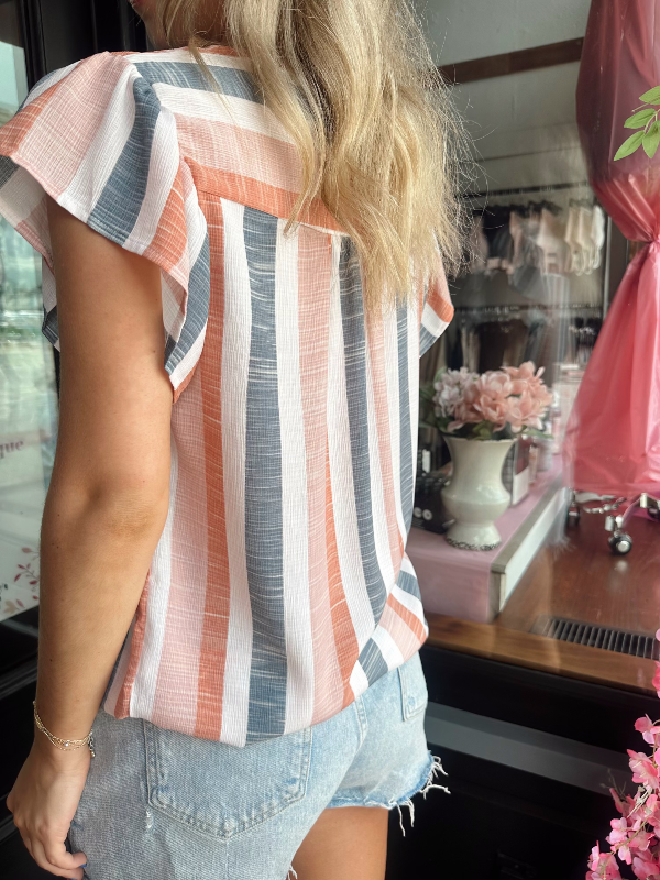 Sue Multicolor Stripe Short Sleeve Top