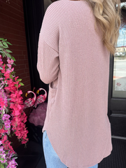 Lauren Dusty Rose Ribbed Cardigan