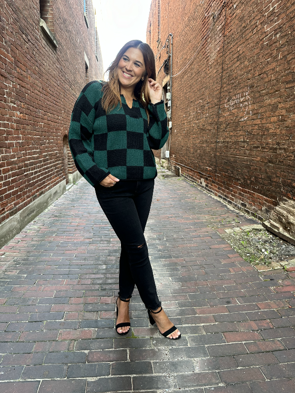 Bethany Hunter Green Checked Sweater