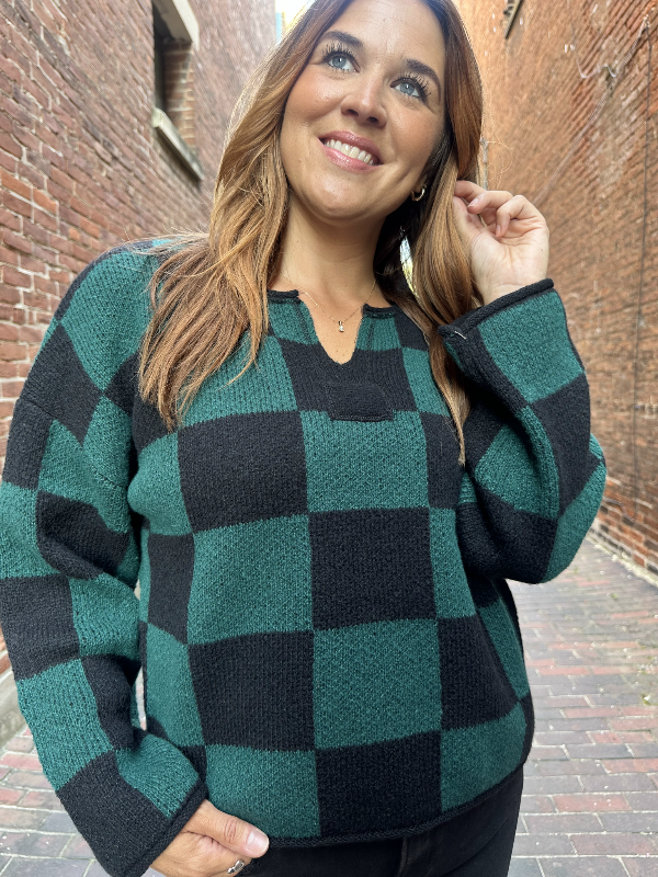 Bethany Hunter Green Checked Sweater