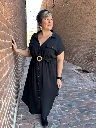 Maggie Black Curvy Midi Dress