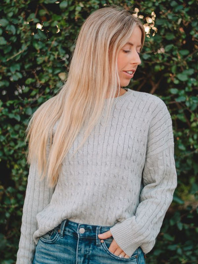 Whitney Heather Grey Cable Knit Sweater