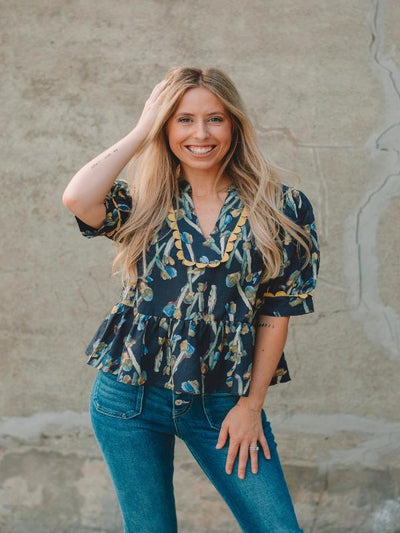 Christi Navy Floral Print Top