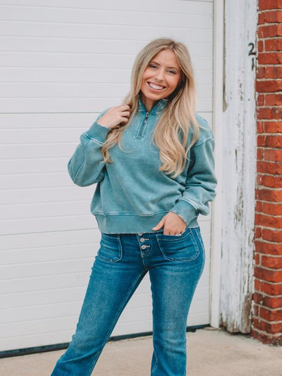 Allie Med Blue Half Zip Fleece