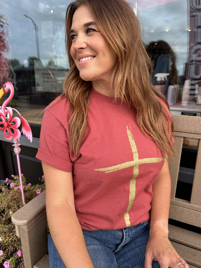 Rust Gold Cross Graphic Tee