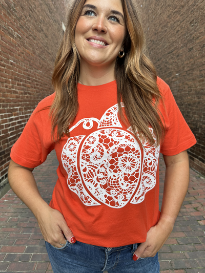 Orange Lace Pumpkin Graphic Tee FINAL SALE