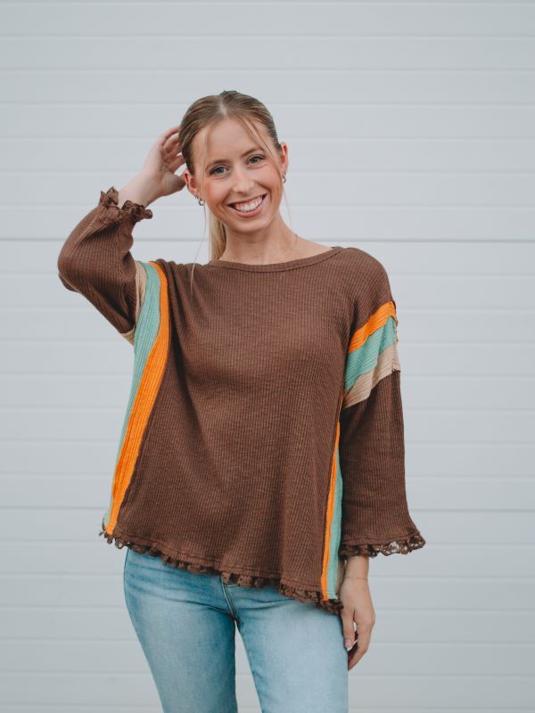 Carla Coffee 3/4 Rib Knit Top