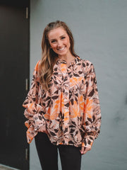 Megan Taupe Print Bubble Sleeve Blouse