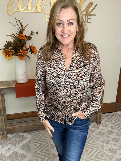 Pam Leopard Print Long Sleeve Blouse