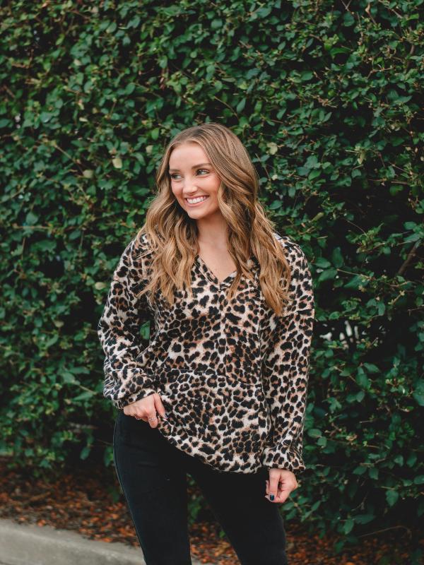 Cindy Brown Leopard Print Hoodie Top