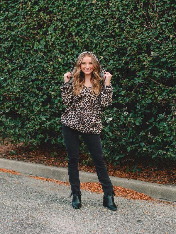 Cindy Brown Leopard Print Hoodie Top