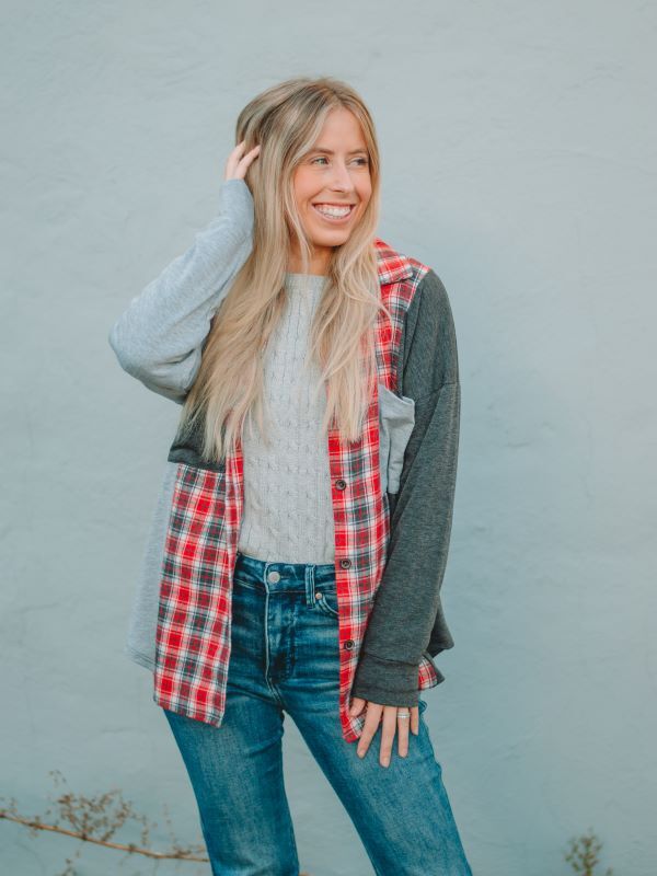 Randi Grey Plaid Button Down FINAL SALE