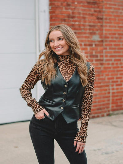 Tina Brown Leopard Sheer Mesh Top