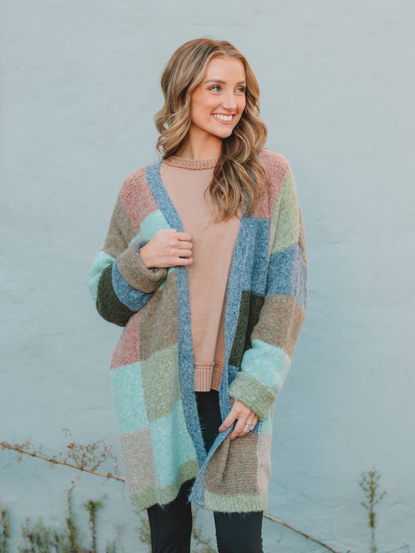 Kendra Blue Color Block Cardigan