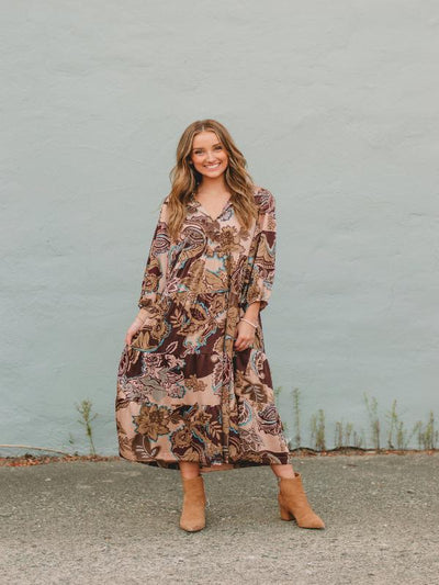 Abbie Brown Paisley Print Midi Dress