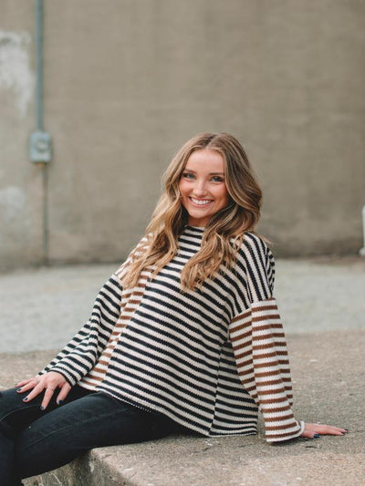 Penny Mocha Black Strip Sweater