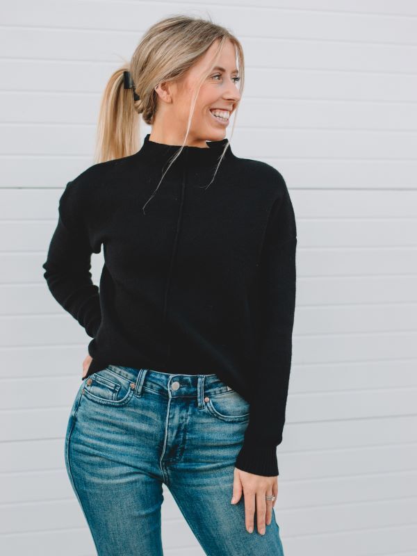 Gwen Black Mock Neck Long Sleeve Sweater