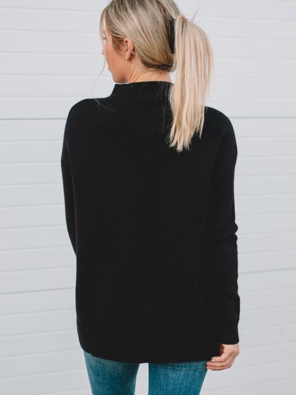 Gwen Black Mock Neck Long Sleeve Sweater