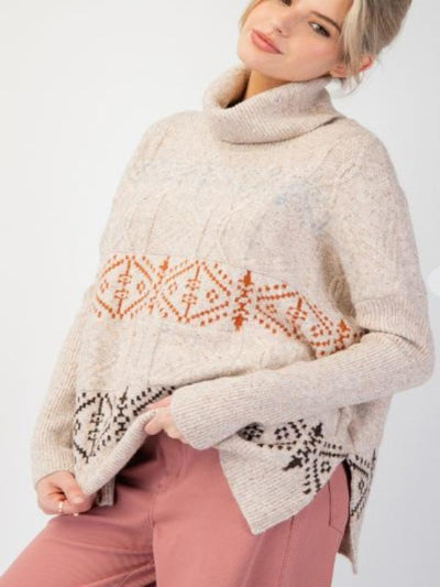 Oatmeal Turtleneck Knit Sweater